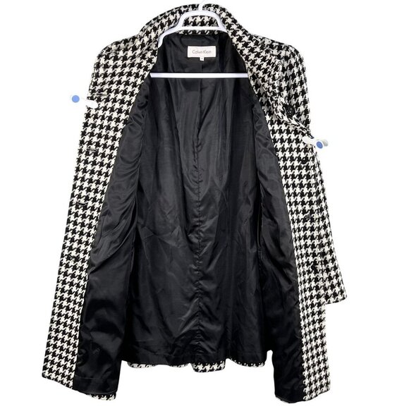 Calvin Klein Women 8 Houndstooth Wool Blend Coat Black White Button Up Old Money - Picture 4 of 16
